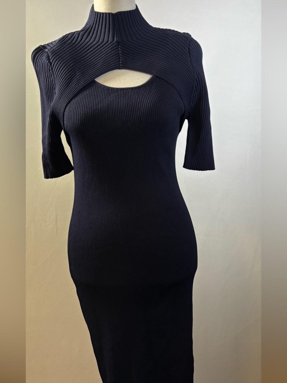 Women's Navy Ribbed Cutout Midi Dress